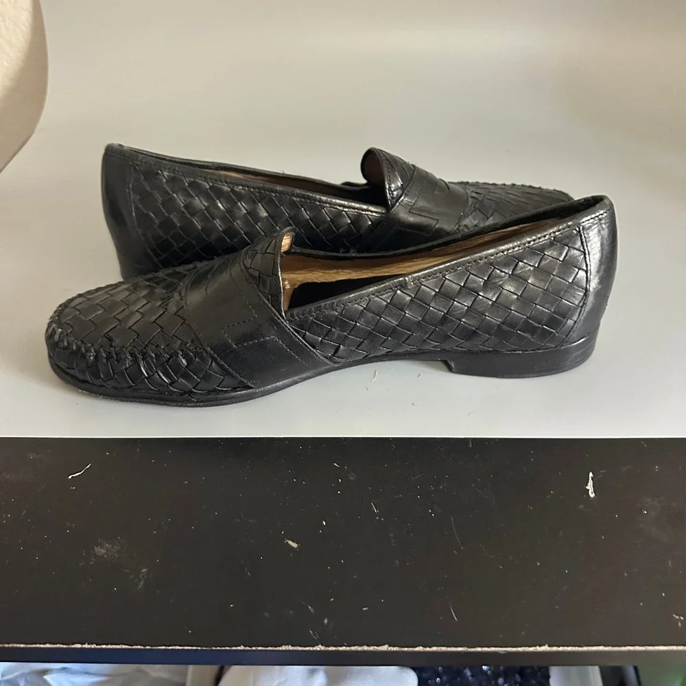 Cole Haan City Mens Woven Leather Penny Loafers Black Vintage Size 13 Shoes